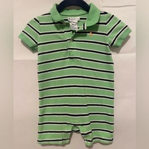 Ralph Lauren Striped Green Polo Shortall 6M